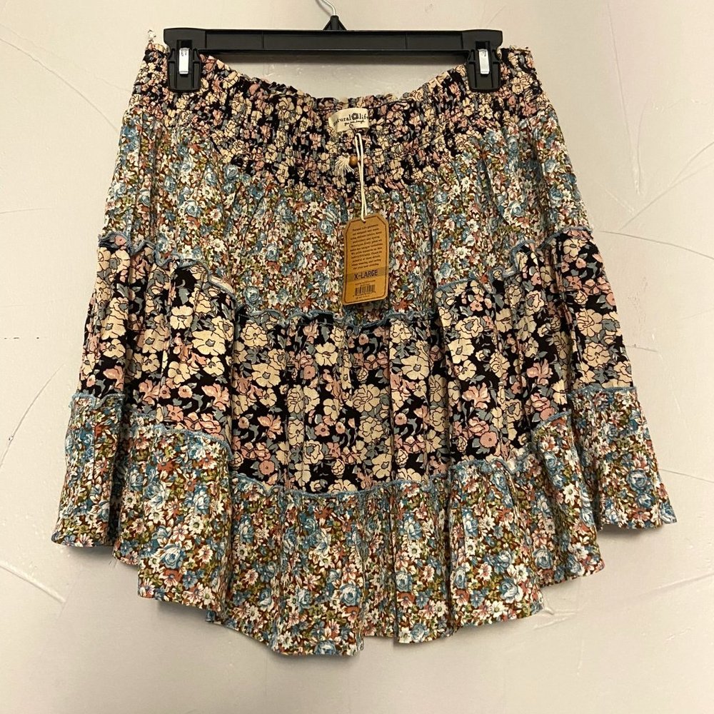 NWT Natural Life Patch Work Floral Skirt Size XL
